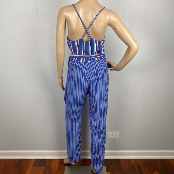 RAG & BONE REVOLVE BLUE SILK STRIPED JUMPSUIT - Picture 7 of 11